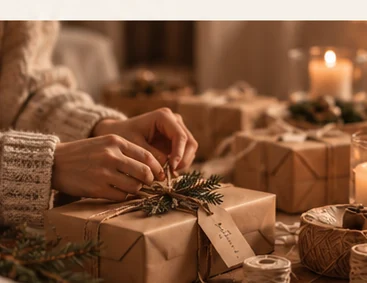 Handen pakken samen met rustige aandacht een cadeau in